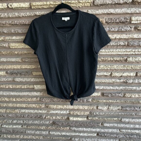 Madewell Black Cropped Tie Front Short Sleeve Tee 100% Cotton Size Medium - Picture 7 of 8